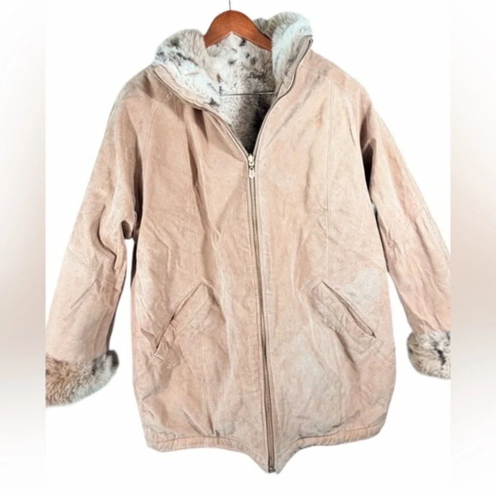 WINLIT New York Reversible Genuine Leather Faux Fur Coat Jacket Size M